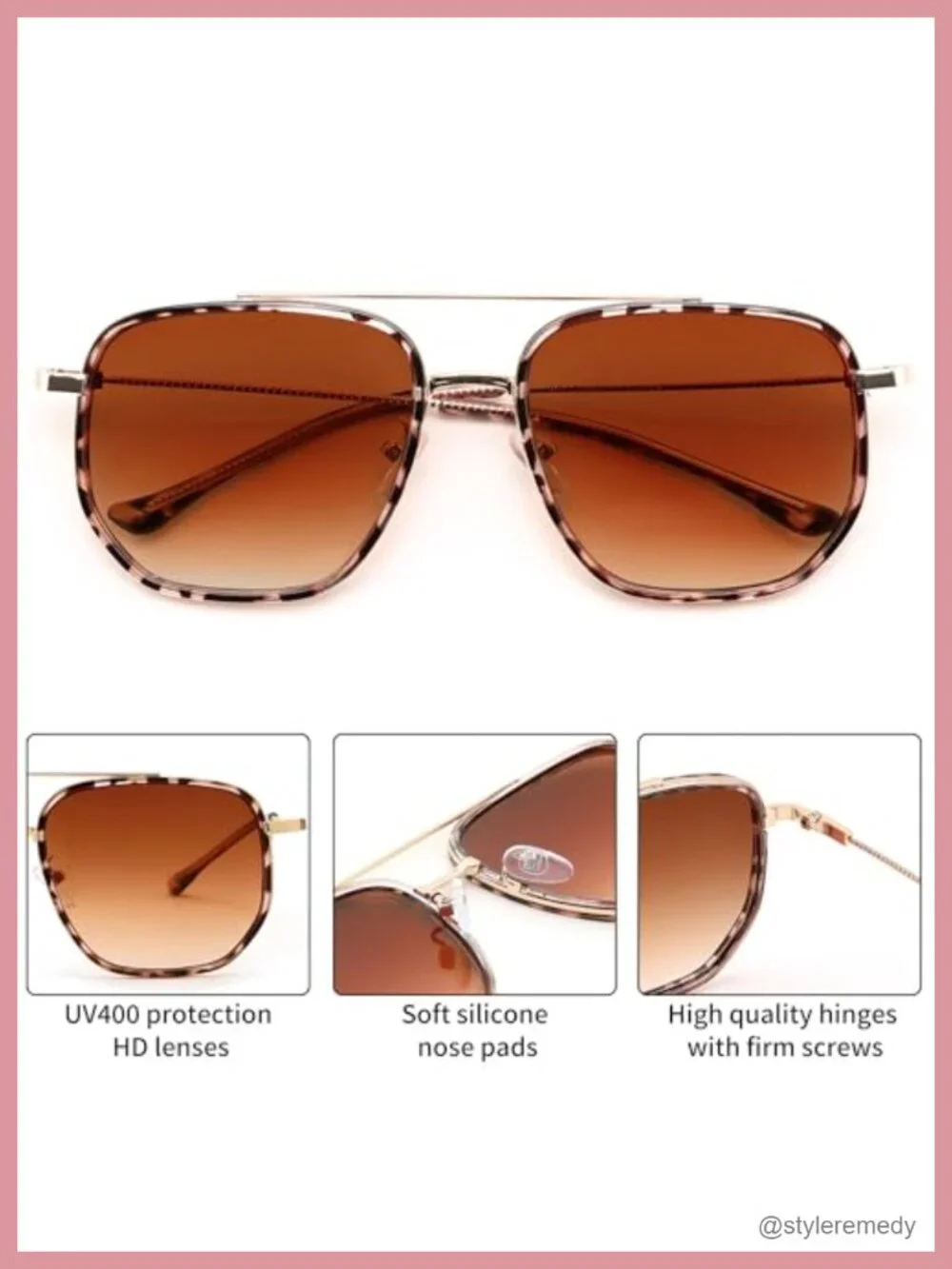 Retro Square Metal Frame Aviator Sunglasses UV400